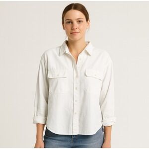Aerie Oversized Utility Shirt White Button Down Long Sleeve Cotton Women's L